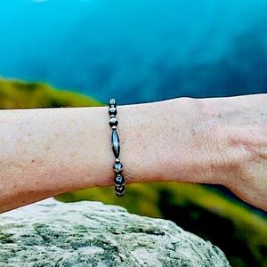 Navajo Pearls Bracelet Real Sterling silver beads stretch, 6mm and 3mm beads USA